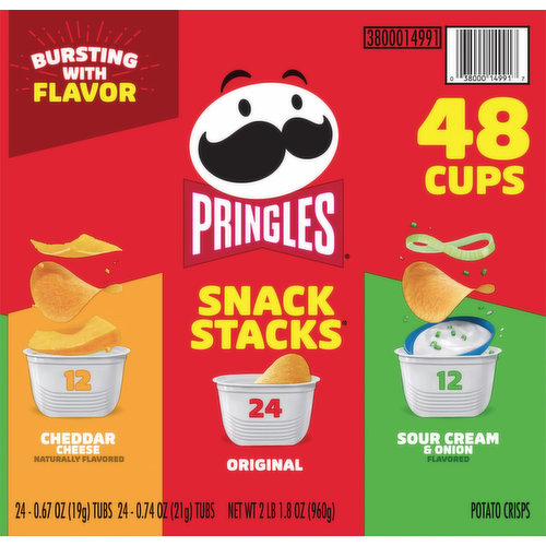 Pringles Potato Crisps, Cheddar Cheese, Original, Sour Cream & Onion