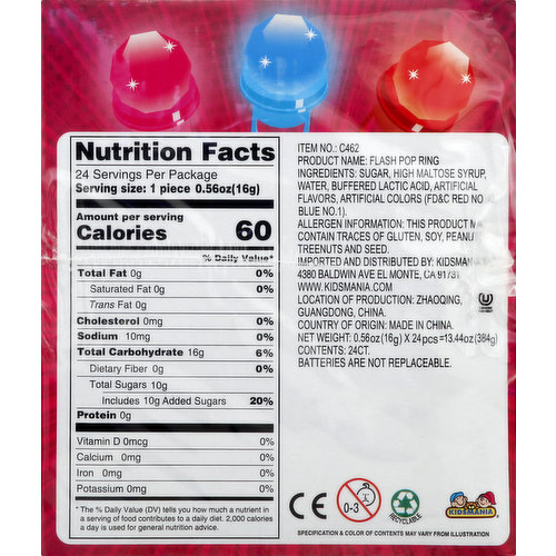 Kidsmania Flash Pop Ring, Watermelon, Blue Raspberry, Strawberry