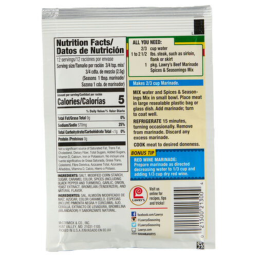 Lawry's Tenderizing Beef Marinade Spices & Seasonings Mix