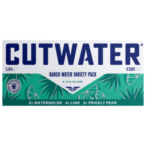 Cutwater Ranch Water, Watermelon/Lime/Prickly Pear, Variety Pack