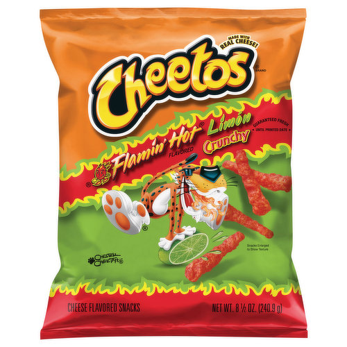Cheetos Cheese Flavored Snack, Flamin' Hot, Limon, Crunchy
