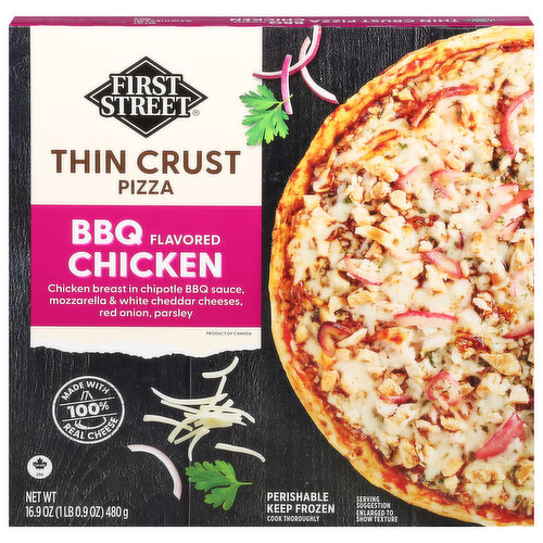 First Street Pizza, Thin Crust, BBQ Flavored Chicken