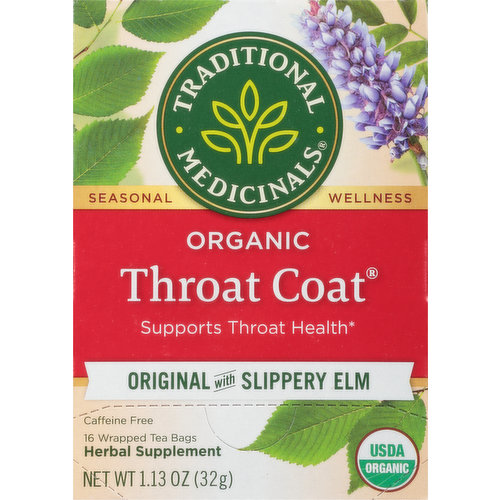 Traditional Medicinals Herbal Supplement, Organic, Original with Slippery Elm, Throat Coat, Tea Bags