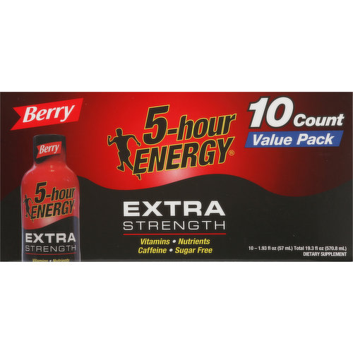 5-Hour Energy Energy Shot, Extra Strength, Berry, Value Pack, 10 Pack