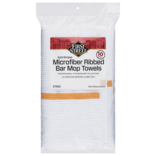 First Street Bar Mop Towels, Microfiber Ribbed, Gold Striped