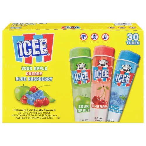 Icee Freeze Tubes, Sour Apple/Cherry/Blue Raspberry