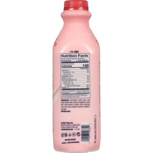 Lifeway Kefir, Cultured, Lowfat Milk, 1% Milkfat, Strawberry