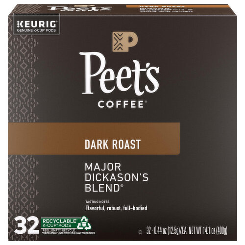 Peet's Coffee Coffee, Dark Roast, Major Dickason's Blend, K-Cup Pods