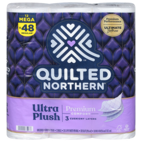 Quilted Northern Bathroom Tissue, Unscented, Mega Roll, Premium, 3-Ply