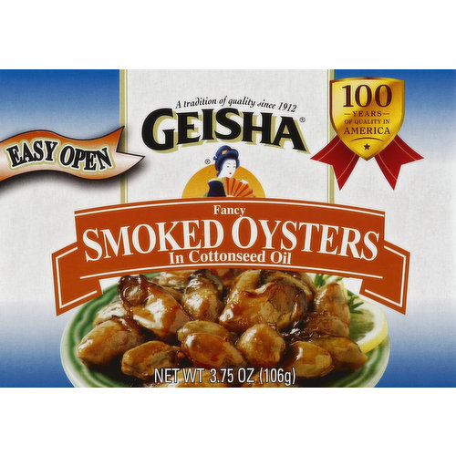 Geisha Oysters, Smoked, Fancy, in Cottonseed Oil