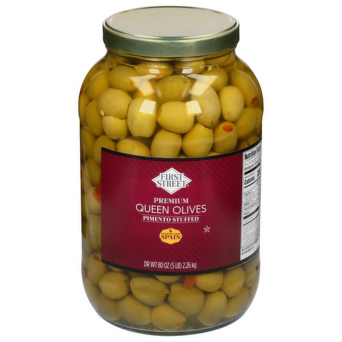 First Street Queen Olives, Pimento Stuffed, Premium