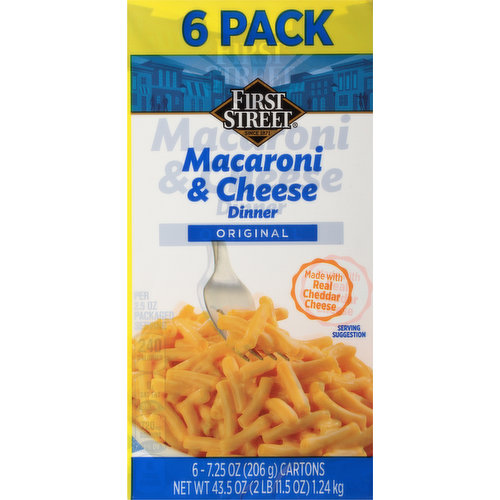 First Street Macaroni & Cheese Dinner, Original, 6 Pack