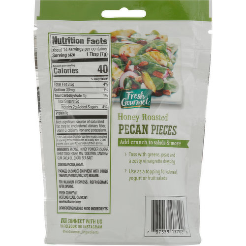 Fresh Gourmet Salad Topping, Pecan Pieces, Honey Roasted