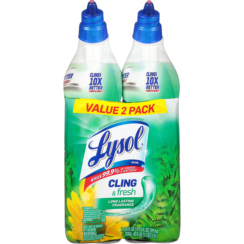 Lysol Toilet Bowl Cleaner, Forest Rain Scent, Cling & Fresh, Value 2 Pack