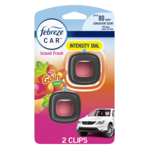 Febreze Car Air Freshener Vent Clip Gain Island Fresh Scent, 2 Count