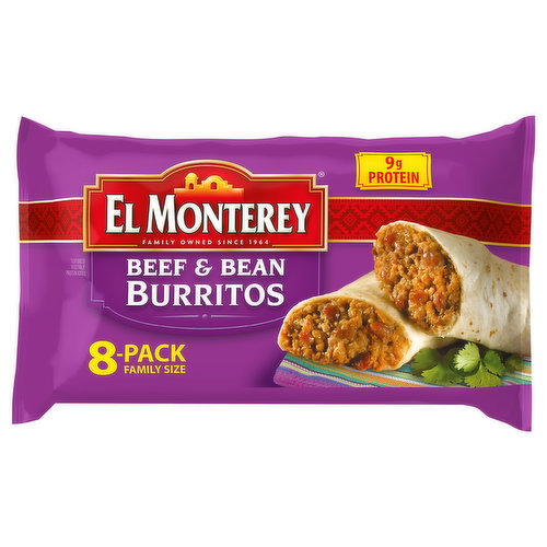 El Monterey Burritos, Beef & Bean, 8-Pack, Family Size