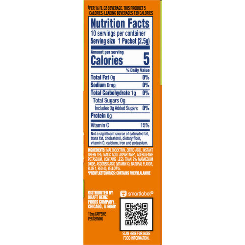 Crystal Light Zero Sugar Peach Mango Green Tea Drink Mix