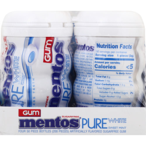 Mentos Chewing Gum, Sugarfree, Pure White, Sweet Mint