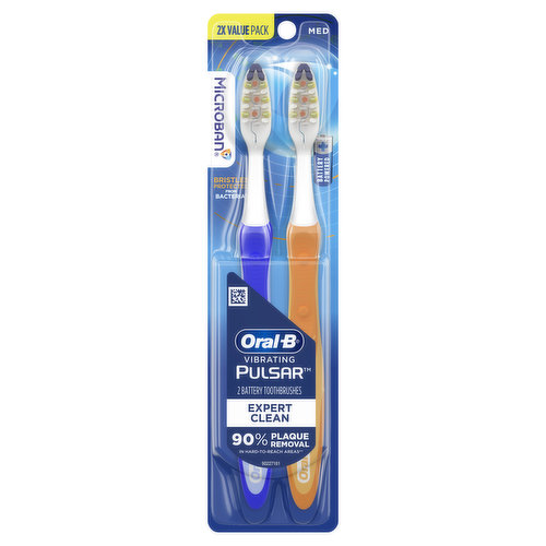 Oral-B Vibrating Pulsar Battery Toothbrush with Microban, Plaque Remover for Teeth, Medium, 2 Count