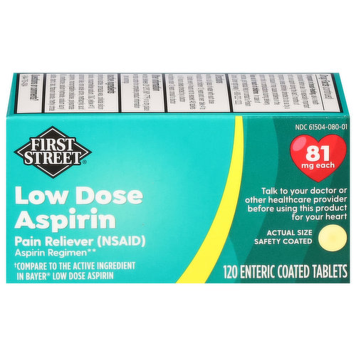 First Street Aspirin, Low Dose, 81 mg, Tablets
