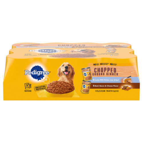 Pedigree Dog Food, Chopped Ground Dinner, Chicken, Liver & Beef/Beef, Bacon & Cheese,