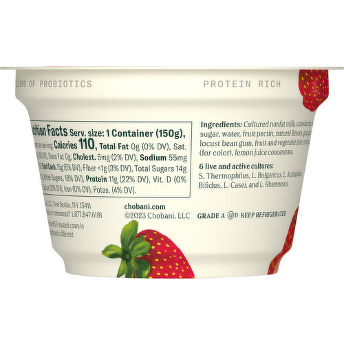 Chobani Yogurt, Greek, Non-Fat, Strawberry on the Bottom