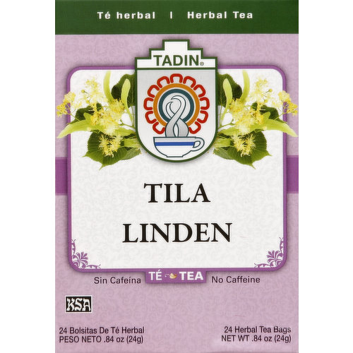 Tadin Herbal Tea, Linden, No Caffeine, Bags