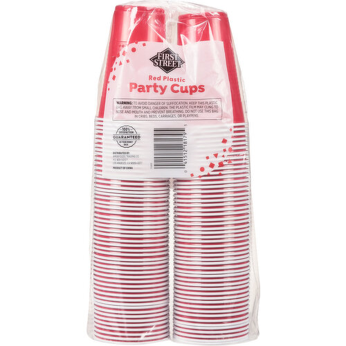 First Street Party Cups, Red Plastic, 18 Ounce