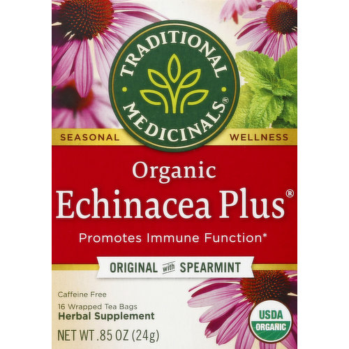 Traditional Medicinals Herbal Supplement, Organic, Original with Spearmint, Echinacea Plus, Caffeine Free, Tea Bags