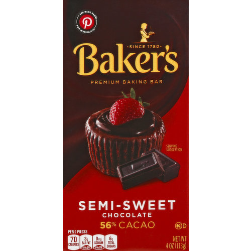 Baker's Baking Bar, Semi-Sweet Chocolate, 56% Cacao