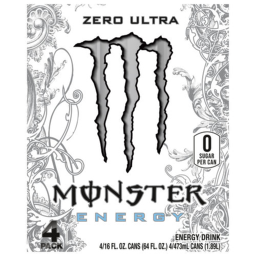 Monster Energy Drink, Zero Sugar, Zero Ultra, 4 Pack