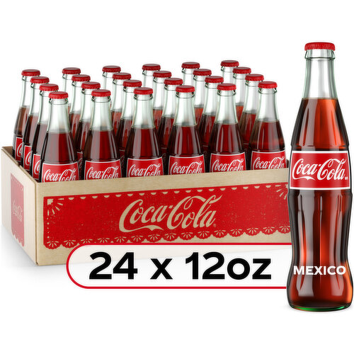 Coca-Cola Mexican Coke Soda Soft Drink, Cane Sugar, 12 fl oz, 24 pack