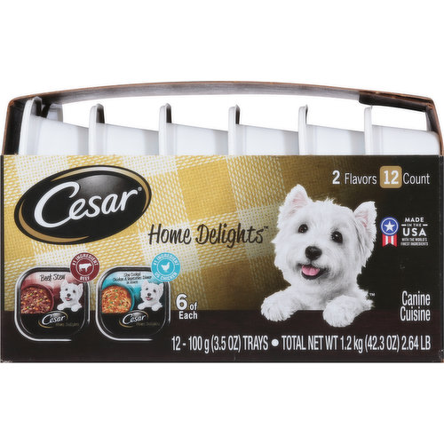 Cesar Dog Food, Beef Stew, Slow Cooked Chicken & Vegetables Dinner in Sauce, Canine Cuisine