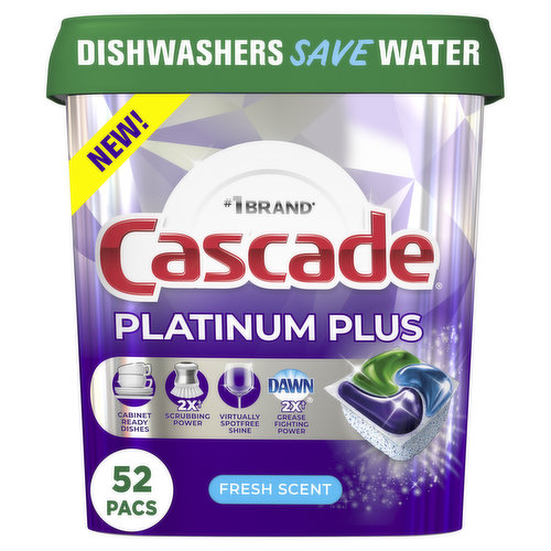 Cascade Platinum Plus Dishwasher Pods, 52 Count