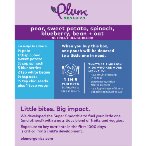 Plum Organics Pear, Sweet Potato, Spinach, Blueberry, Bean + Oat