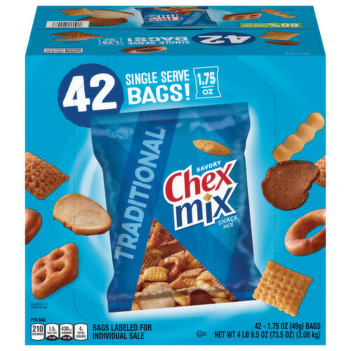 Chex Mix Snack Mix, Savory, Traditional, Single Serve Bags