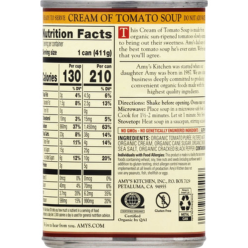 Amys Cream of Tomato Soup, Organic
