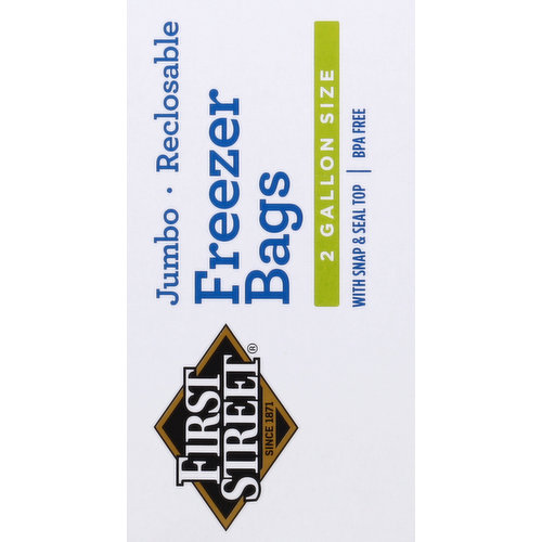 First Street Freezer Bags, Reclosable, Jumbo, 2 Gallon Size
