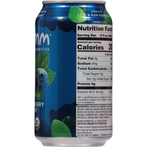 Humm Less Sugar Probiotic Blueberry Mint Kombucha