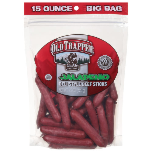 Old Trapper Beef Sticks, Deli Style, Jalapeno, Big Bag