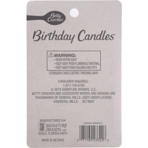Betty Crocker Birthday Candles, Cupcake Numeral 0-9, 2.8 Inch