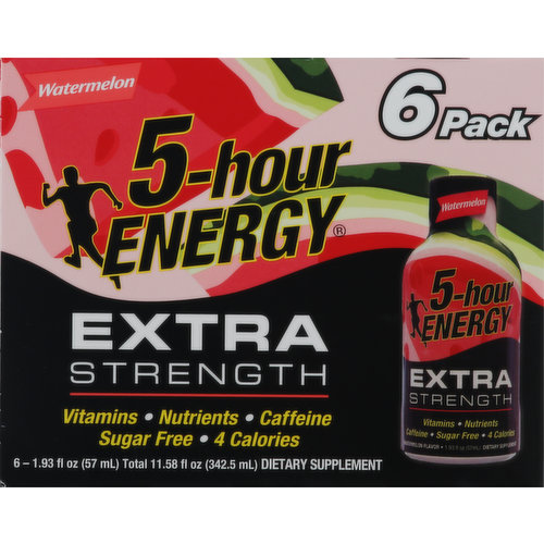 5-Hour Energy Energy Shot, Watermelon, Extra Strength, 6 Pack