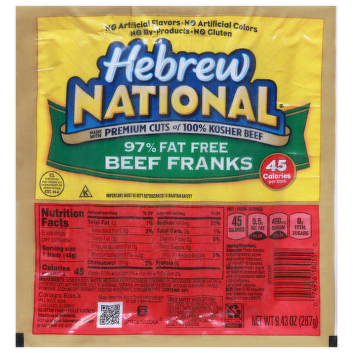 Hebrew National Beef Franks, 97% Fat Free