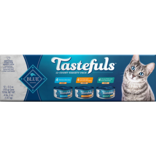 Blue Buffalo Food for Cats, Chicken Entrees, Turkey and Chicken Entrees, Ocean Fish and Tuna Entrees, Pate, For Adult, Variety Pack