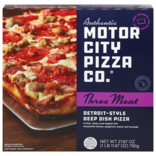 Motor City Pizza Co. Pizza, Deep Dish, Detroit-Style, Three Meat