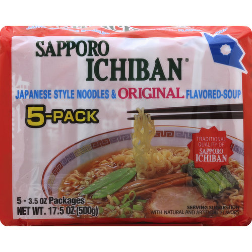 Sapporo Ichiban Noodles & Soup, Japanese Style, Original Flavored, 5-Pack