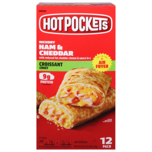 Hot Pockets Croissant Crust, Ham & Cheddar, Hickory, 12 Pack