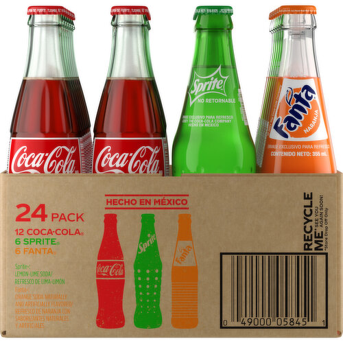 Coca-Cola Coca-Cola Mexican Coke Variety Fiesta Pack (Coke, Sprite, Fanta) Soda Soft Drinks, Cane Sugar, 12 oz