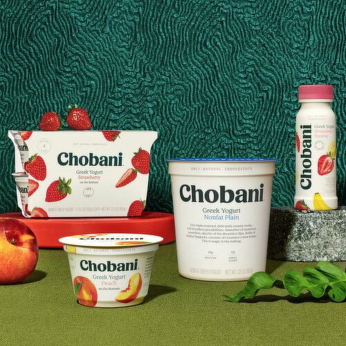 Chobani Yogurt, Greek, Reduced Fat, Strawberry Banana on the Bottom, Value 4 Pack