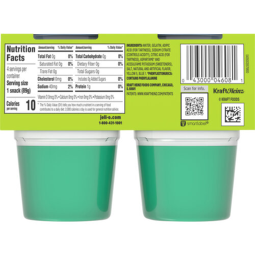 Jell-O Gelatin Snacks, Low Calorie, Zero Sugar, Lemon-Lime